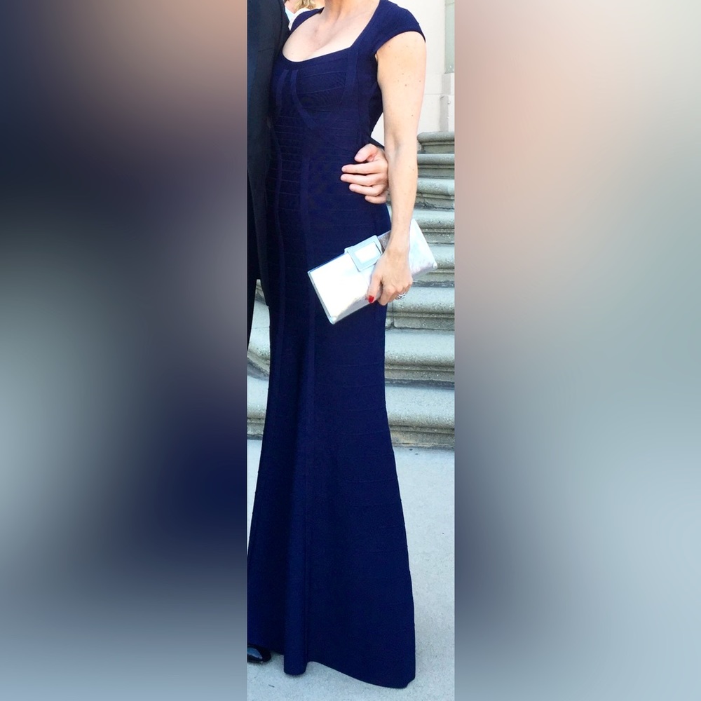 Herve Leger long dress, dark blue, XS